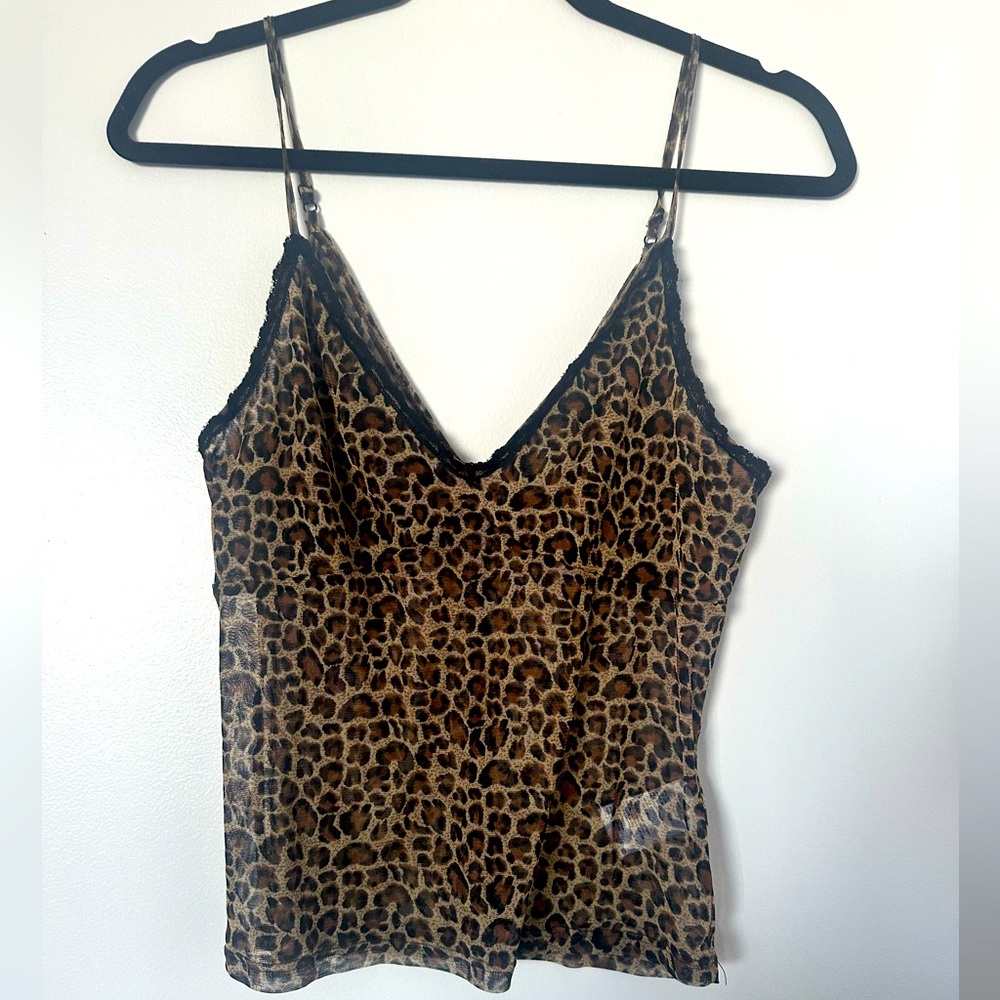Black & Brown Leopard Sheer Tank Top size large